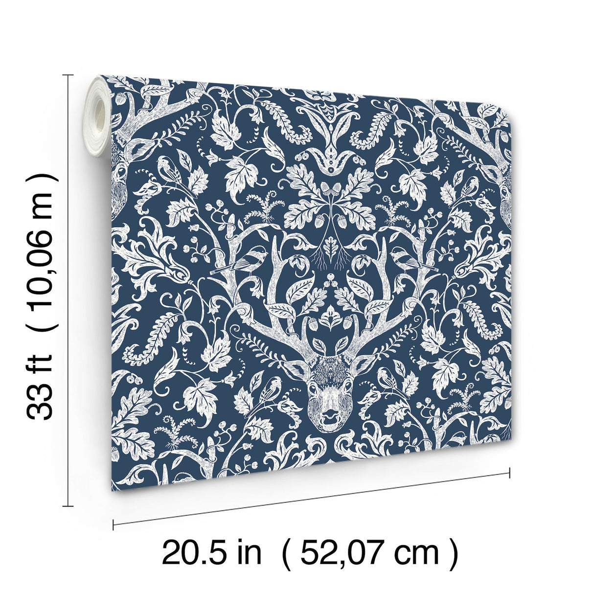 Kiwassa Navy by Chesapeake Antler Damask Wallpaper – Brewster 4169-12703