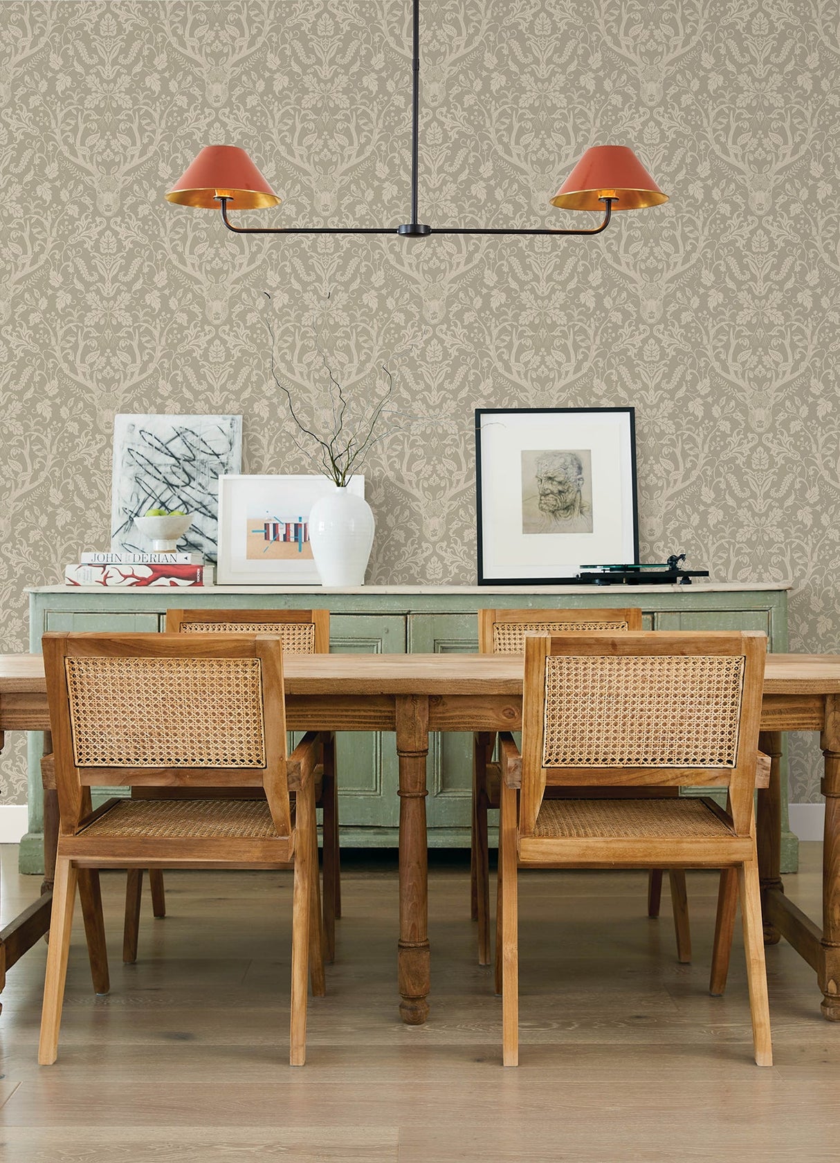Kiwassa Sage by Chesapeake Antler Damask Wallpaper – Brewster Home Fashions 4169-12706