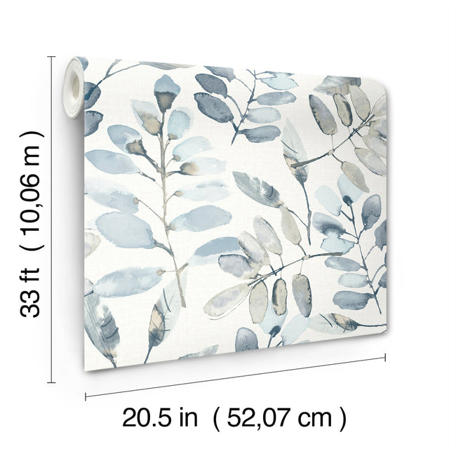 Pinnate Blue by Chesapeake Leaves Wallpaper – Brewster Home Fashions 4169-13908