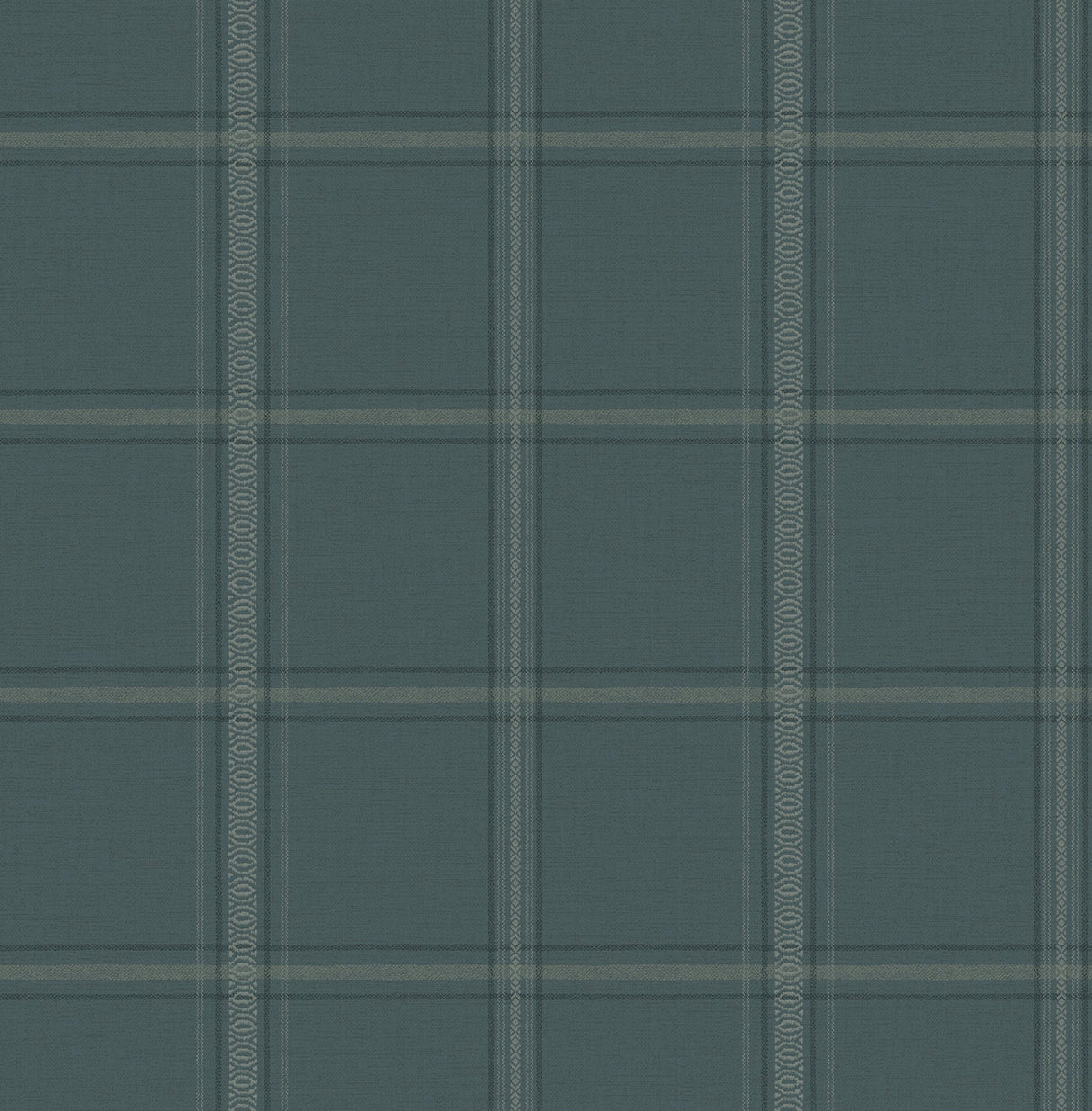 Auberge Teal Plaid Wallpaper in Teal by Chesapeake, 20.5 in x 33 ft roll