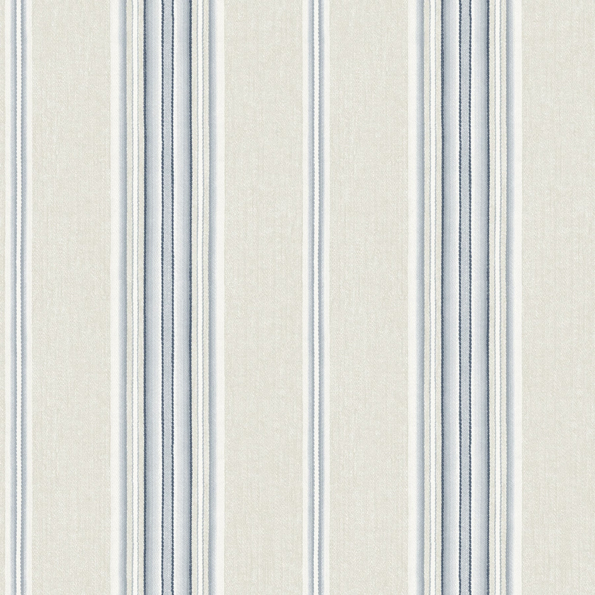 Calvados Blue Linen Stripe Wallpaper roll showing linen-texture blue and white vertical stripes