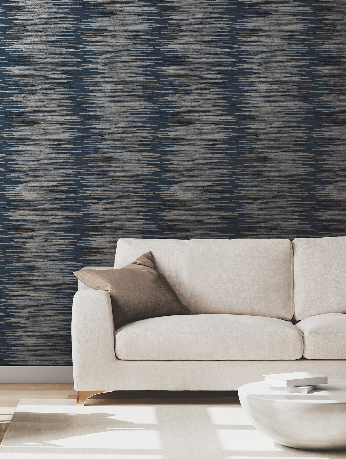 Operetta Navy by Ronald Redding Metallic Columns Wallpaper- York Designer Series VR1503