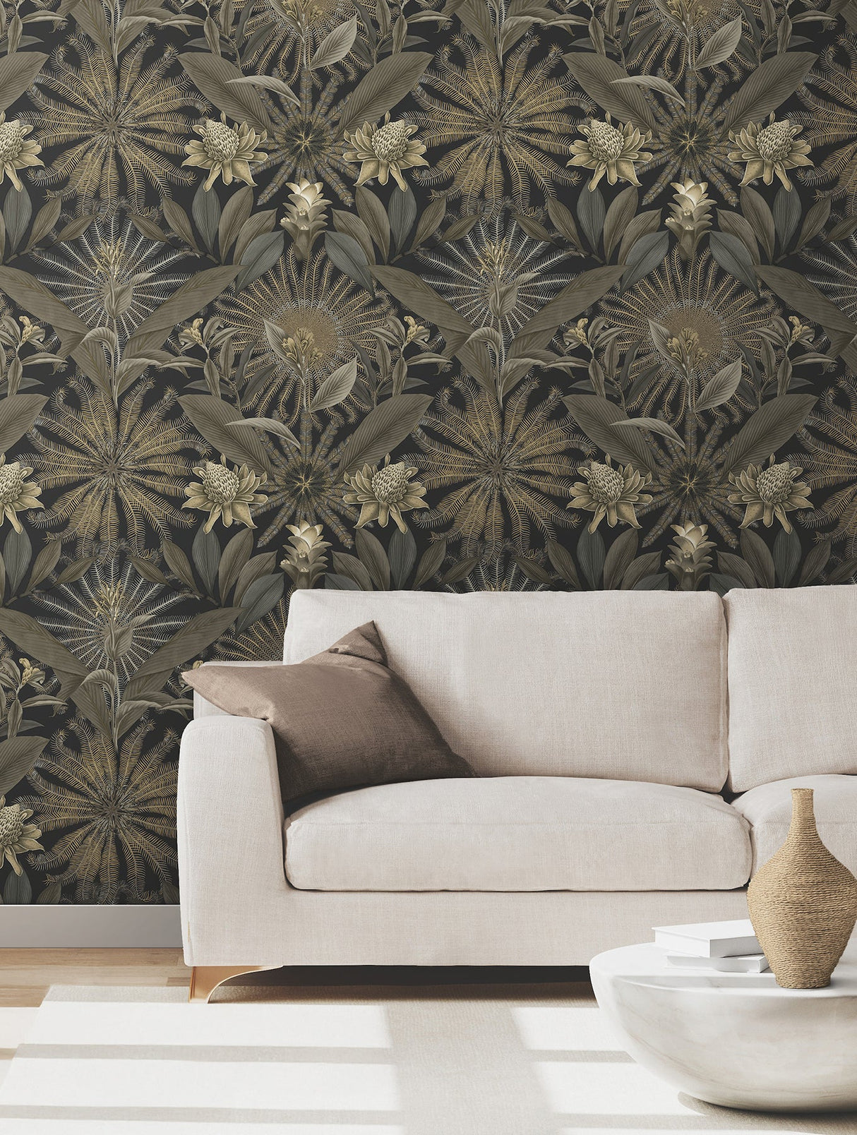 Enchanted Garden Black by Ronald Redding Tropical Wallpaper- York Designer Series VR1531