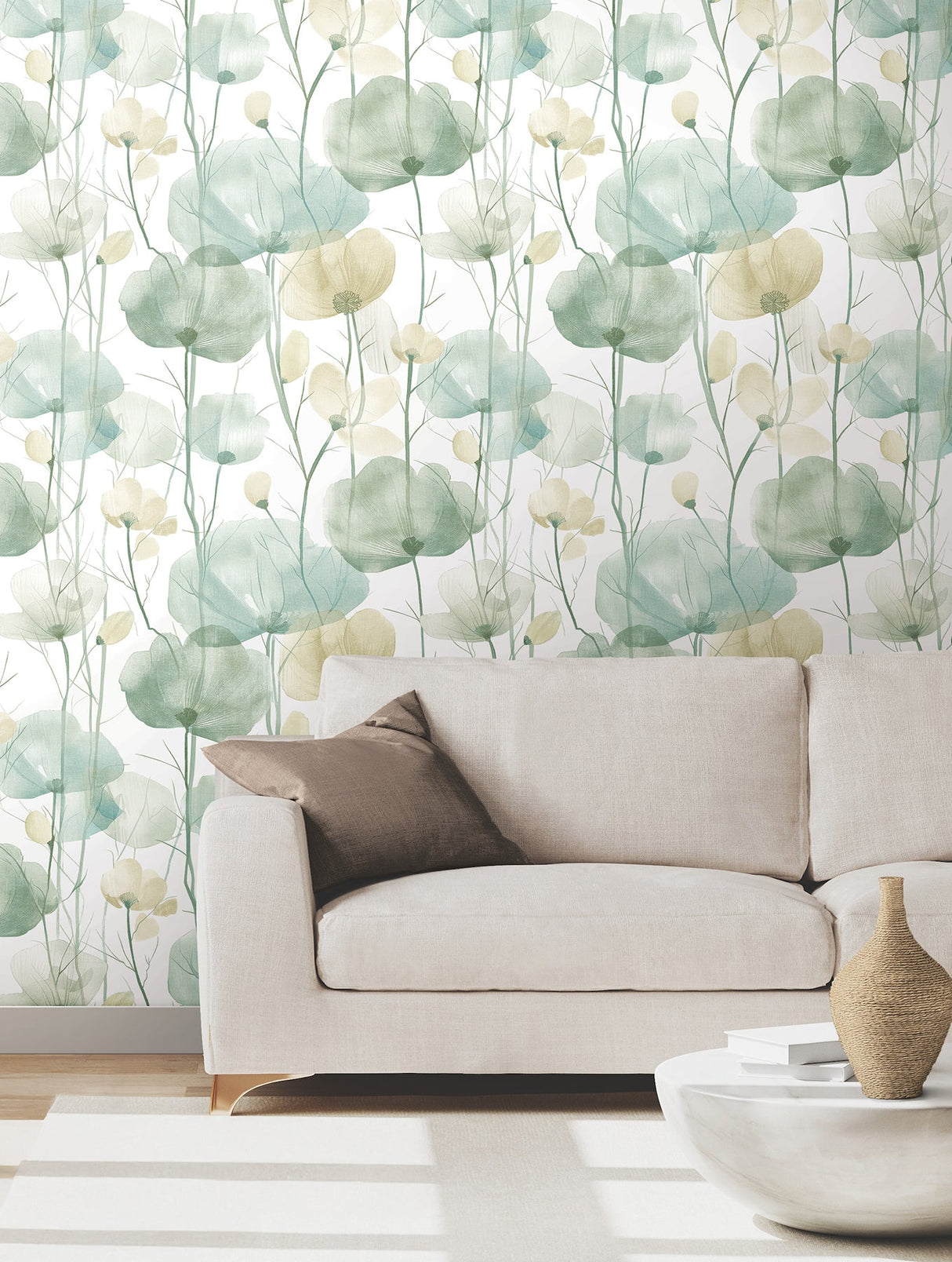 Cotswolds Poppies Turquoise by Ronald Redding Floral Wallpaper- York Designer Series VR1539