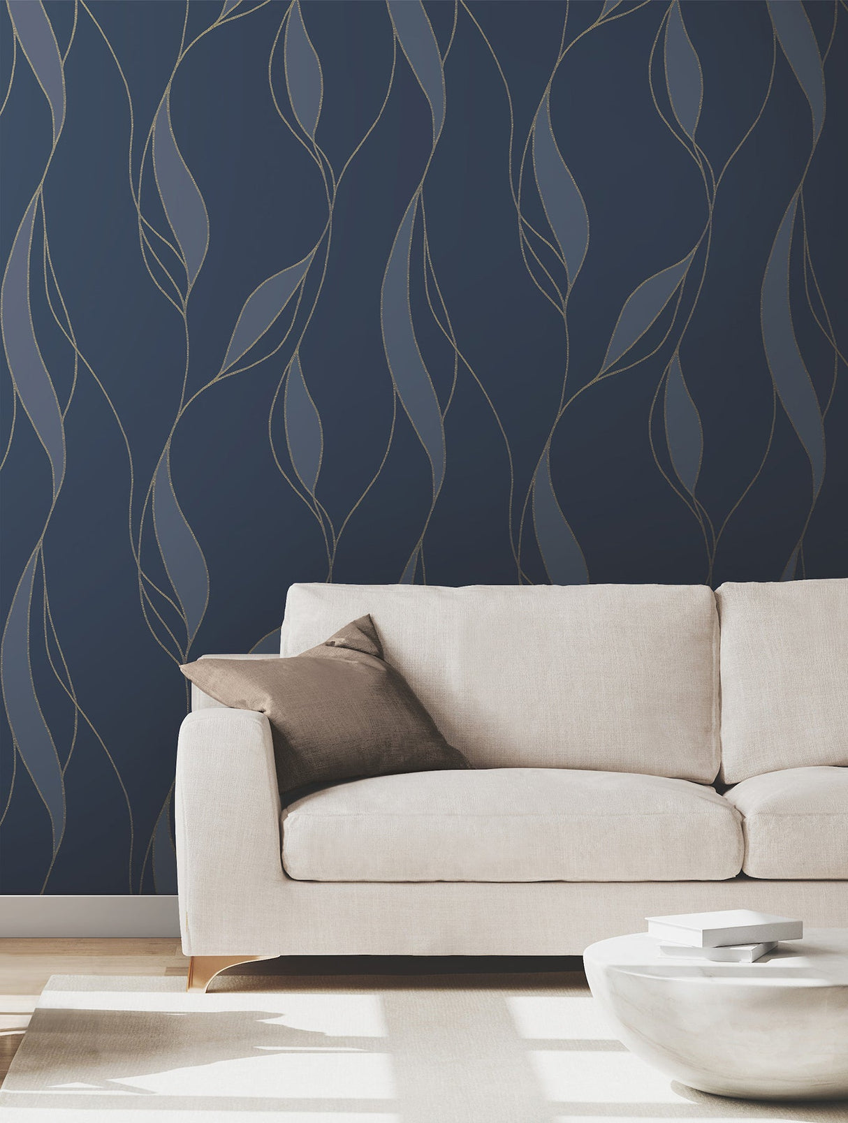 Society Hill Navy by Ronald Redding Abstract Leaf Wallpaper- York Designer Series VR1548