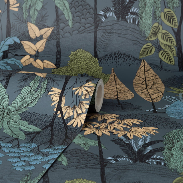 Lilou Navy by Fine Decor Tropical Island Wallpaper – Brewster Home Fashions FD43794