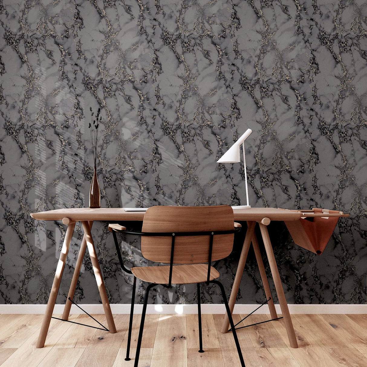 Siward Charcoal Metallic Marble by Arthouse Wallpaper – Brewster Home Fashions AH296702