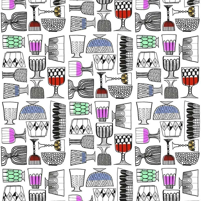 Kippis Ebony, Eggshell & Multicolor by Marimekko Vol. 5 Illustrated Glassware Wallpaper – Marimekko 14100X-Sample