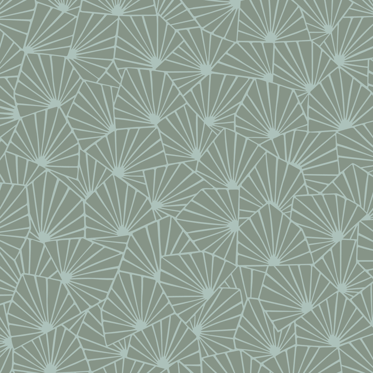 Stjarnflor Mineral by Boråstapeter - Modern starburst geometric wallpaper in mineral green tones, close-up and styled view.