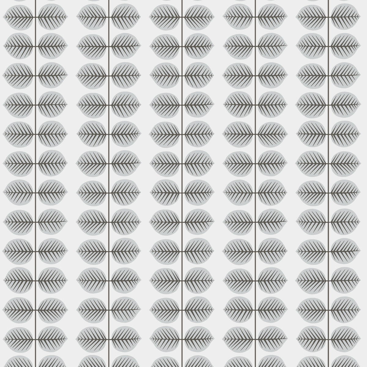 Grey leaf stripe Scandinavian wallpaper pattern Berså by Stig Lindberg for Boråstapeter, styled in a modern bedroom.