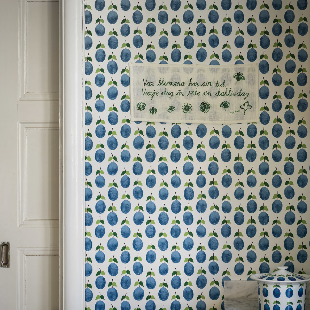 Prunus Blue by Boråstapeter Vintage Scandinavian Plum Wallpaper – Schumacher 1974