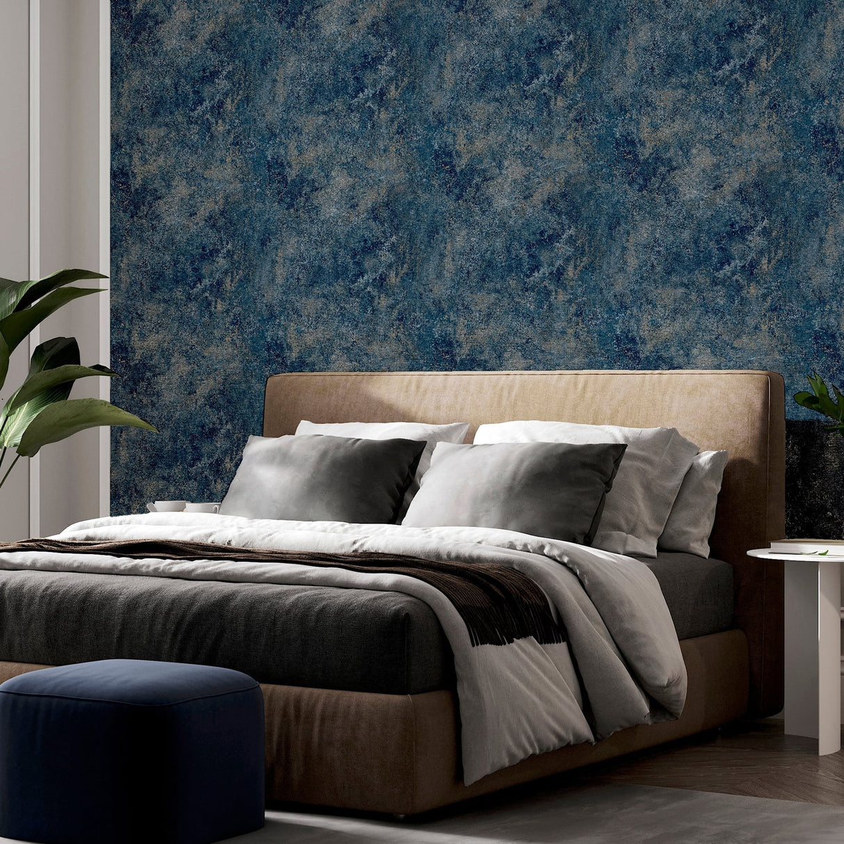 Gideon Dark Blue by Arthouse Distressed Heavyweight Vinyl Wallpaper- Brewster AH298602