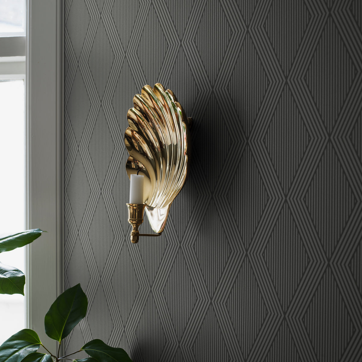 Garbo Slate and Gold Geometric Trellis Wallpaper by Boråstapeter – Schumacher 2013