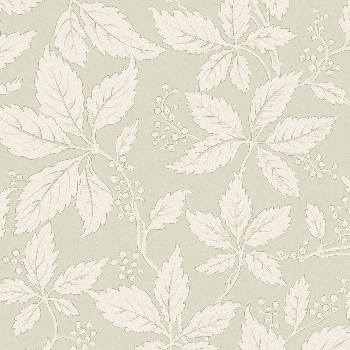Vildvin Leaf wallpaper by Boråstapeter for Schumacher, featuring a botanical Virginia vine pattern in a soft neutral colorway.