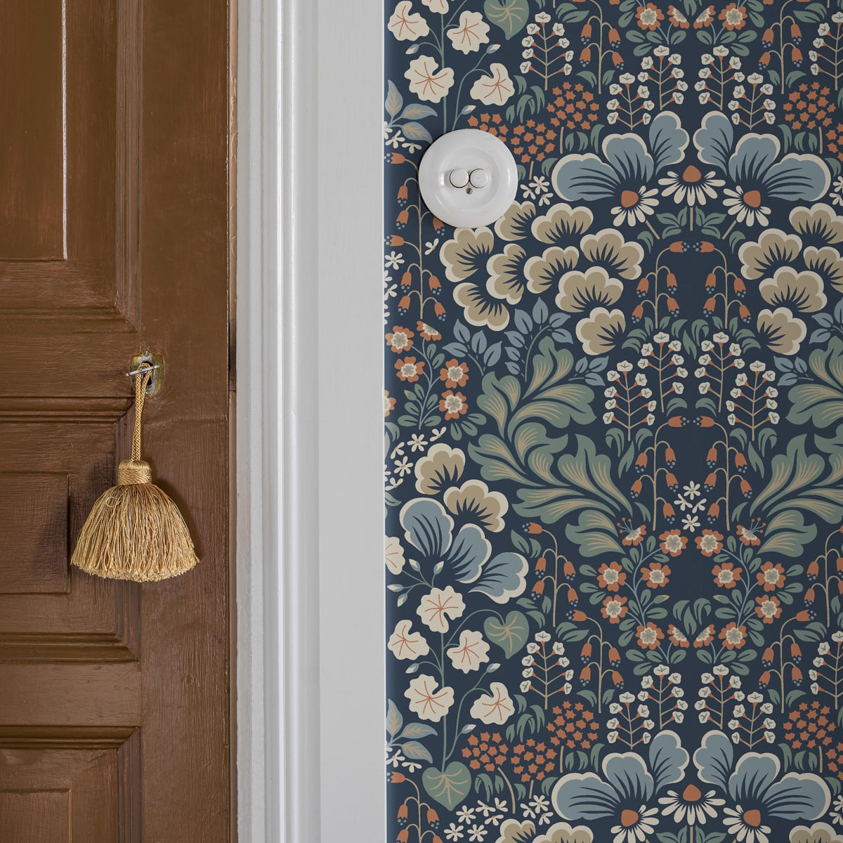 Blomstervall Midnight Multi by Boråstapeter Arts & Crafts Floral Wallpaper – Schumacher 2097