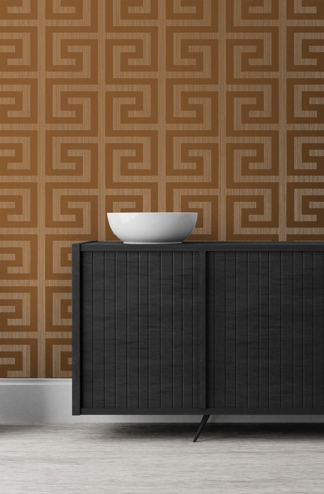 Greek Key Metallic Terra Cotta by Essential Textures Geometric Wallpaper – Etten Studios 2232006