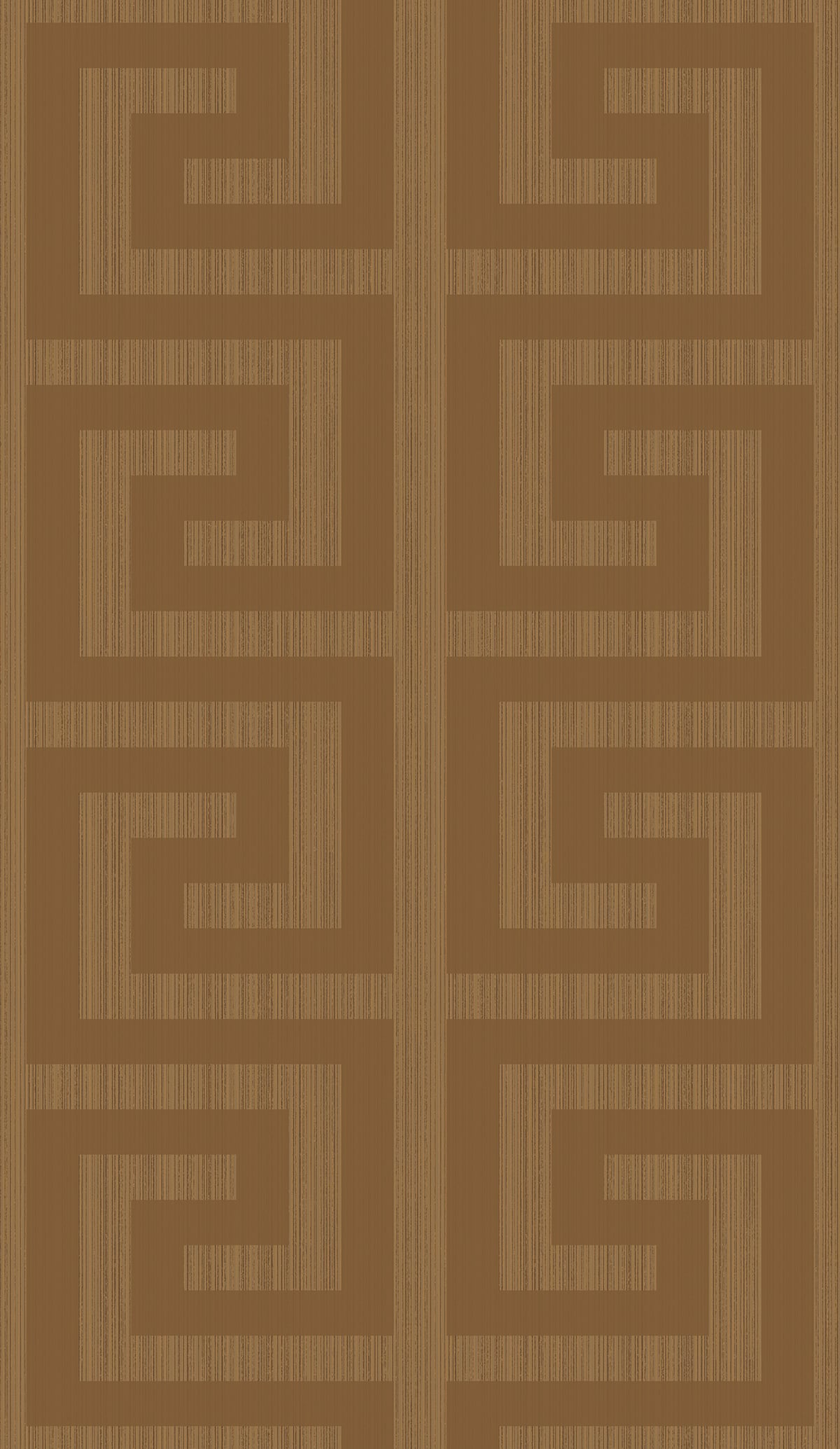 Metallic terra cotta Greek key geometric wallpaper pattern