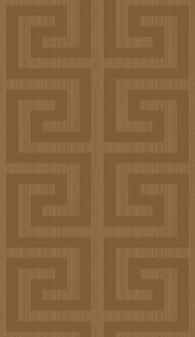 Metallic terra cotta Greek key geometric wallpaper pattern