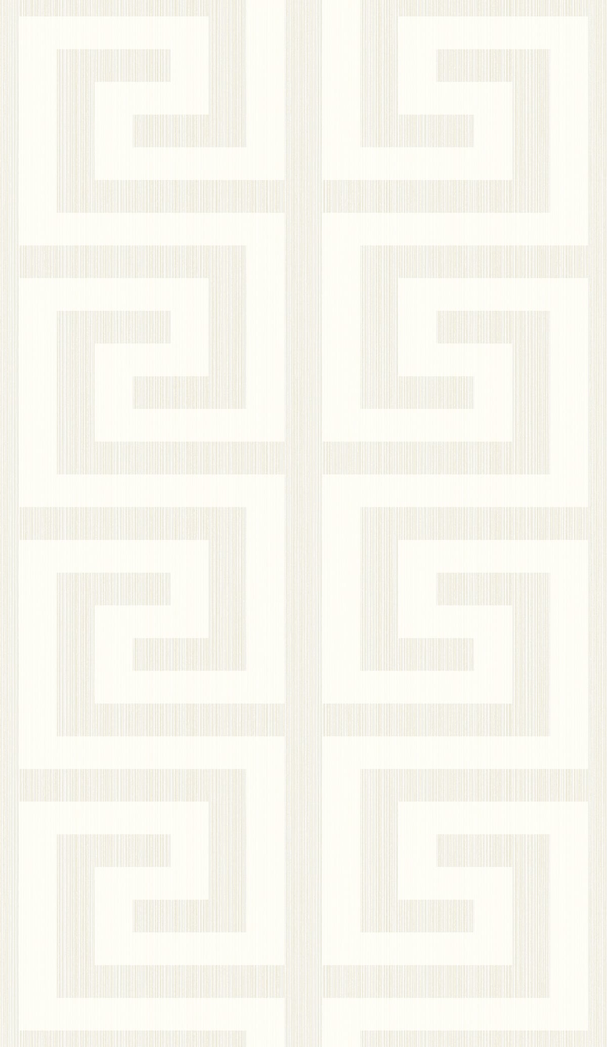 Greek Key metallic pearl and cream geometric wallpaper with a contemporary Greek key pattern.
