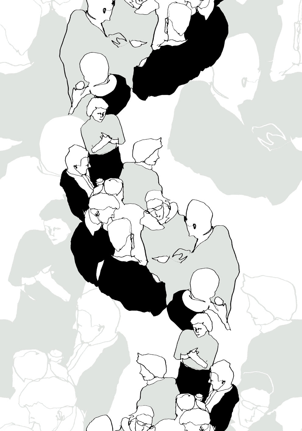 Ystavat Gray and Eggshell by Marimekko Contemporary Illustration Wallpaper – Marimekko 23361X-Sample
