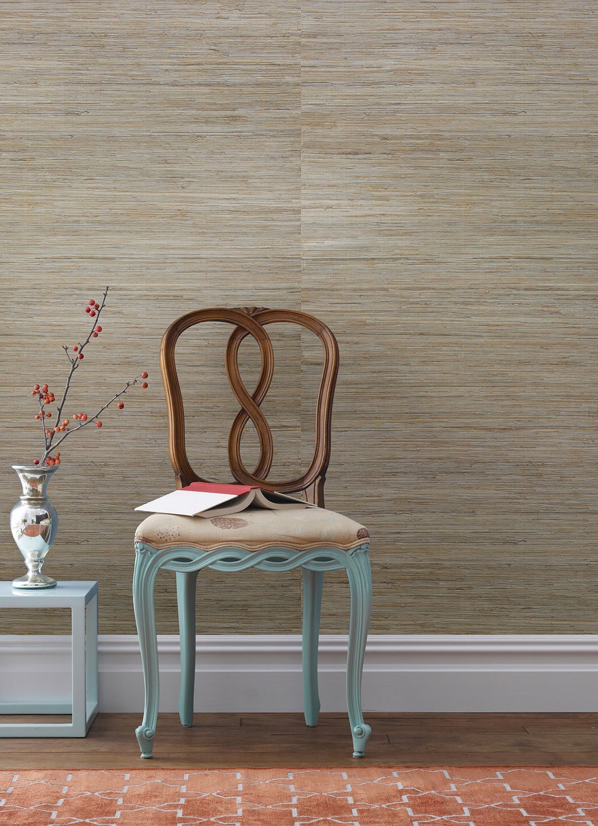 Patryk Aqua Grasscloth Wallpaper