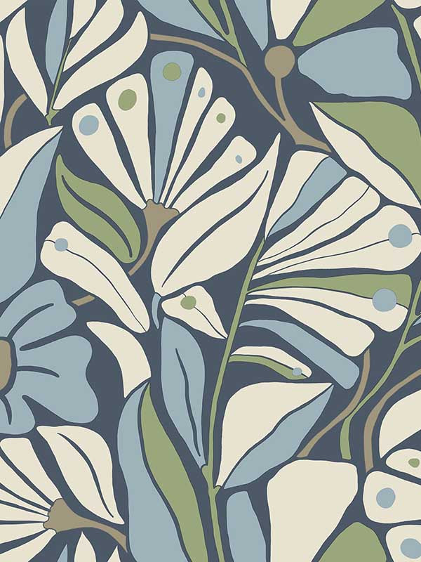 York Wallcoverings Cabana Club Sea Wallpaper MT5628 botanical fronds in blues and green