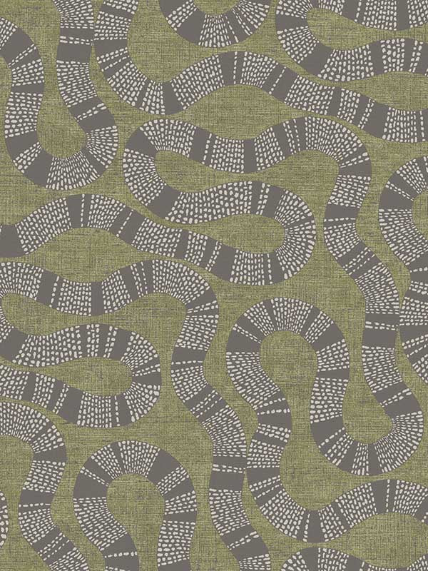 Antonina Vella Ophidia Olive Wallpaper AB3005 serpentine pattern on olive background