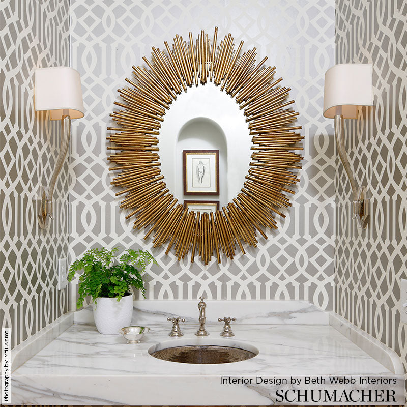 Imperial Trellis Alabaster by Schumacher Kelly Wearstler Geometric Trellis Wallpaper – Schumacher 2707211
