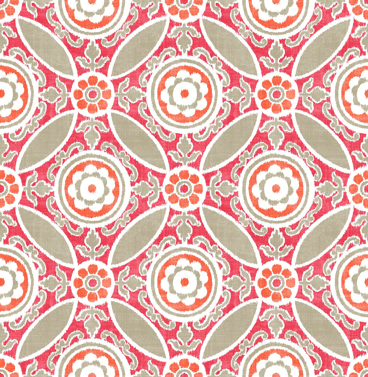 Maya Pink Medallion Wallpaper with Ikat Floral Medallion - A-Street Prints 2744-24113