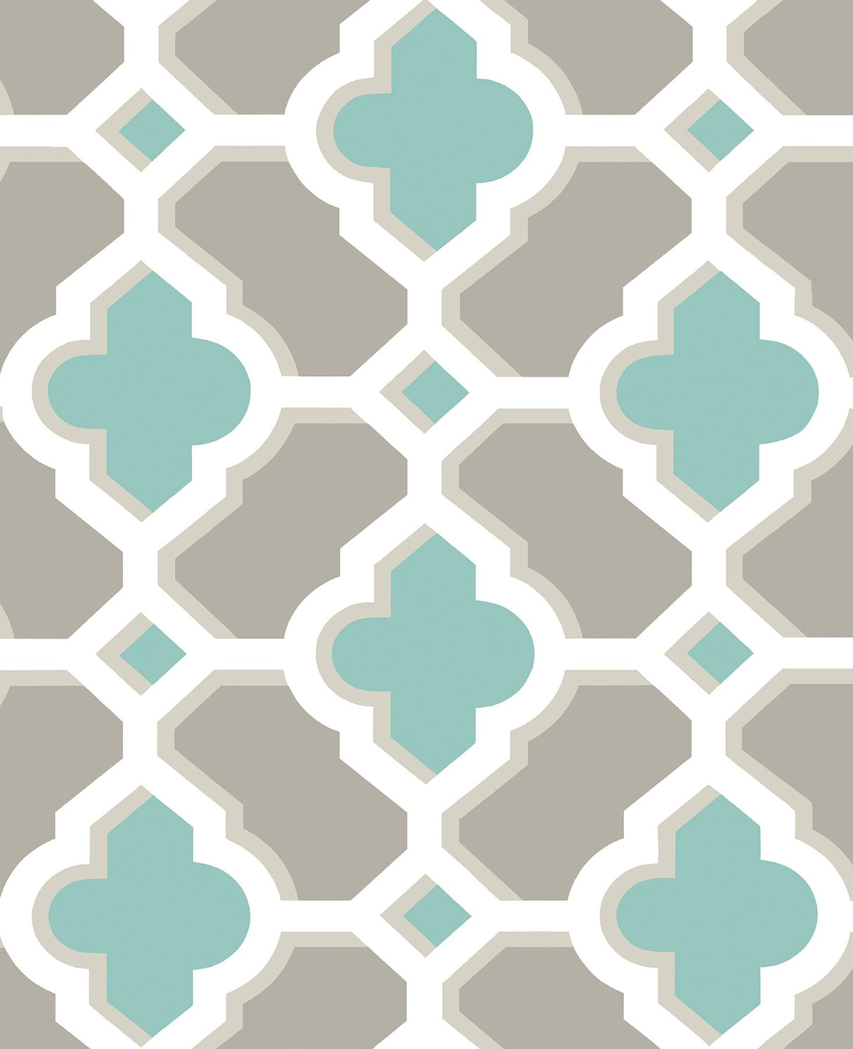 Lido Turquoise Quatrefoil Wallpaper with Modern Geometric Pattern - Brewster 2744-24123