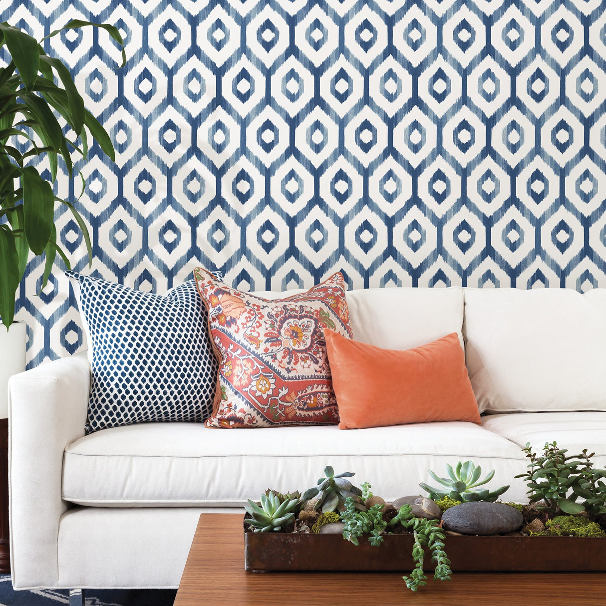 Lucia Blue Diamond Wallpaper with Ikat Geometric Trellis - A-Street Prints 2744-24143