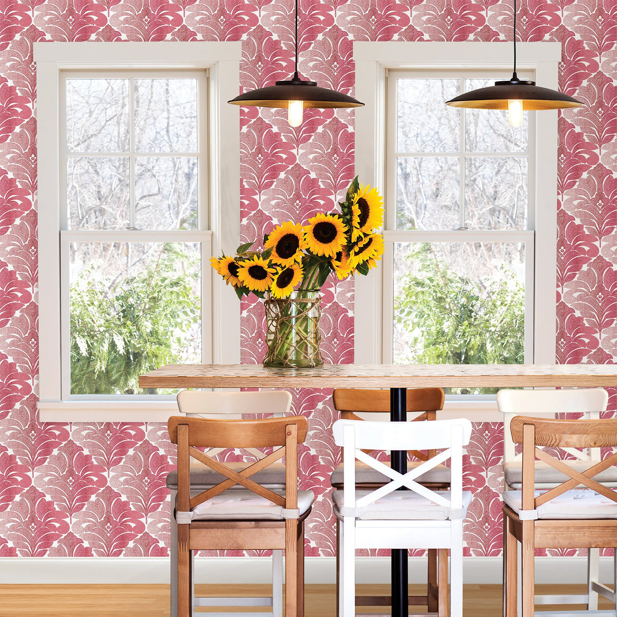 Balangan Red Damask Wallpaper with Modern Ombre Damask Pattern - A-Street Prints 2744-24146