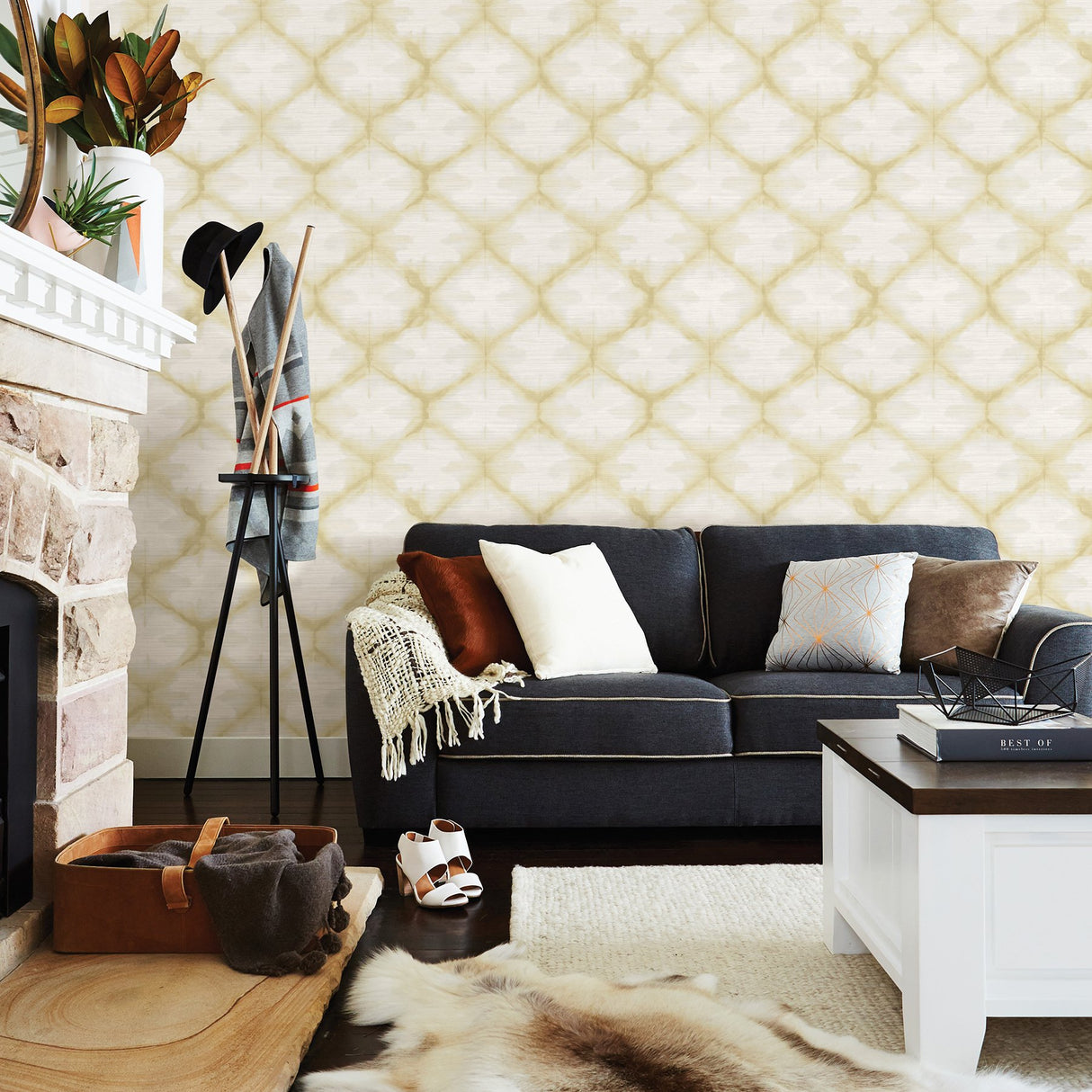 Zanzibar Gold Shibori Wallpaper with Modern Geometric Shibori Pattern - A-Street Prints 2744-24162