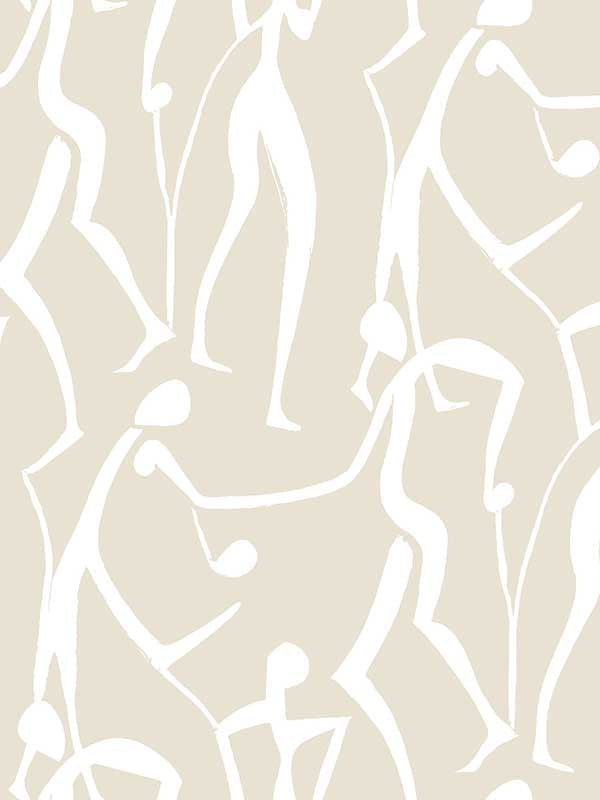 Joyful Dancers Nude wallpaper by York Wallcoverings ZM2834 – abstract dancing figures in beige and white