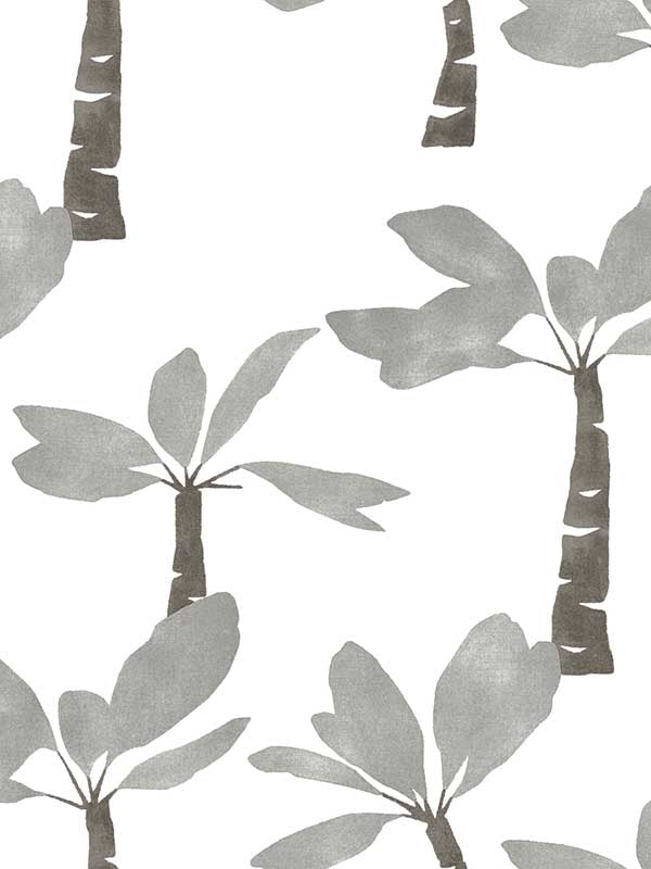 Painted Oasis Carbon & Graphite palm tree wallpaper sample – York ZM2838