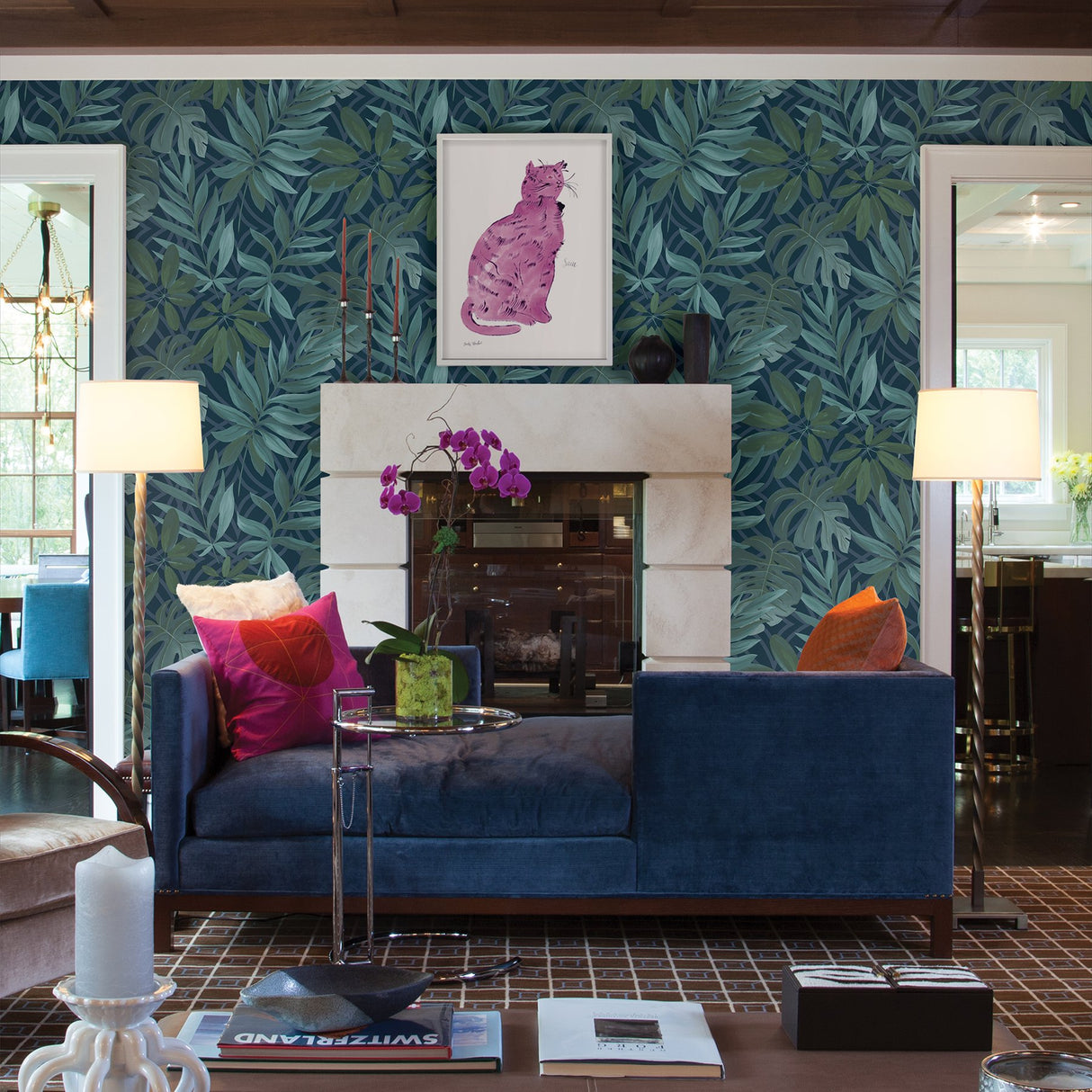 Nocturnum Blue Leaf Wallpaper with Modern Botanical Motif - A-Street Prints 2763-24201