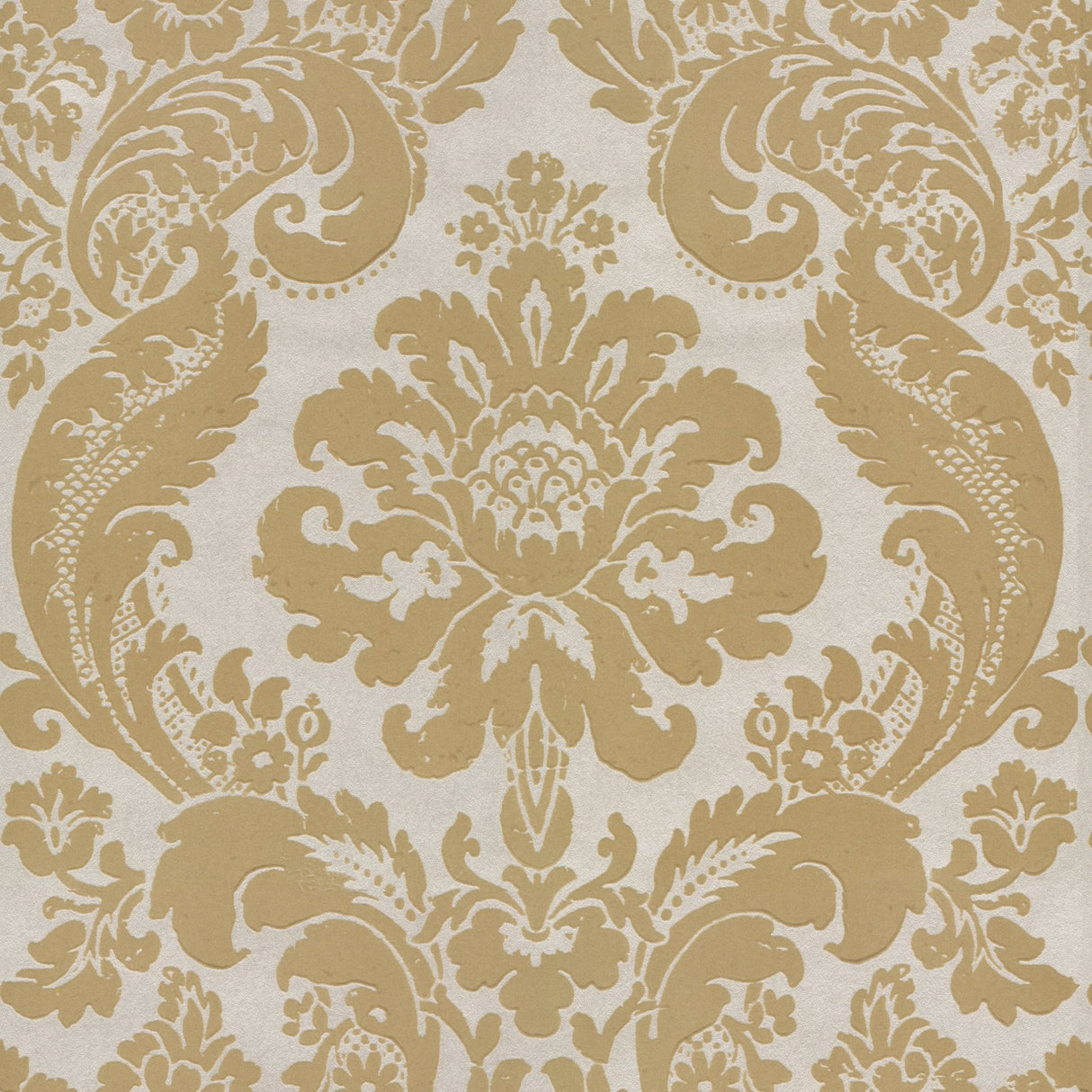 Shadow Khaki Flocked Damask Wallpaper with Pearlescent Cream Ground - A-Street Prints 2763-87314