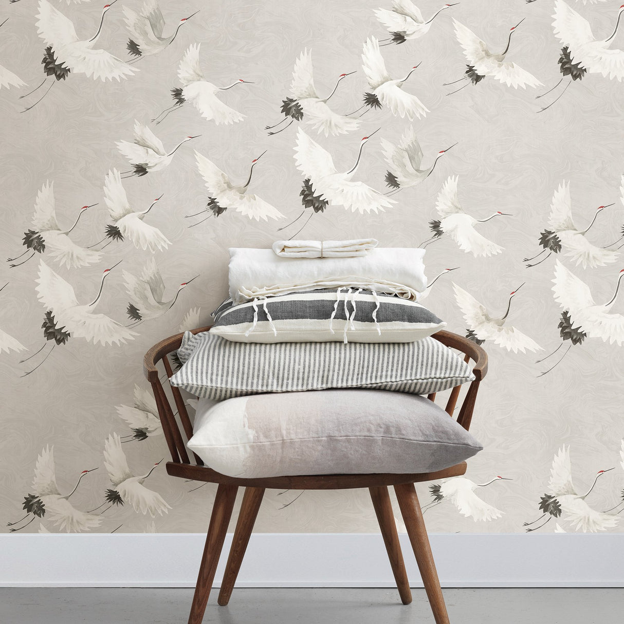 Windsong Grey Crane Wallpaper with Hand-Painted Bird Motif - A-Street Prints 2764-24304