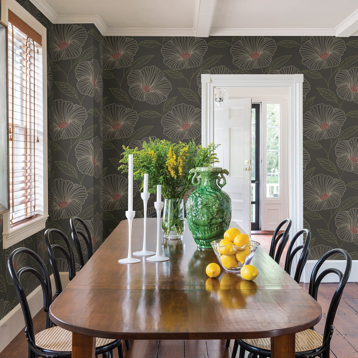 Mythic Grey Floral Wallpaper