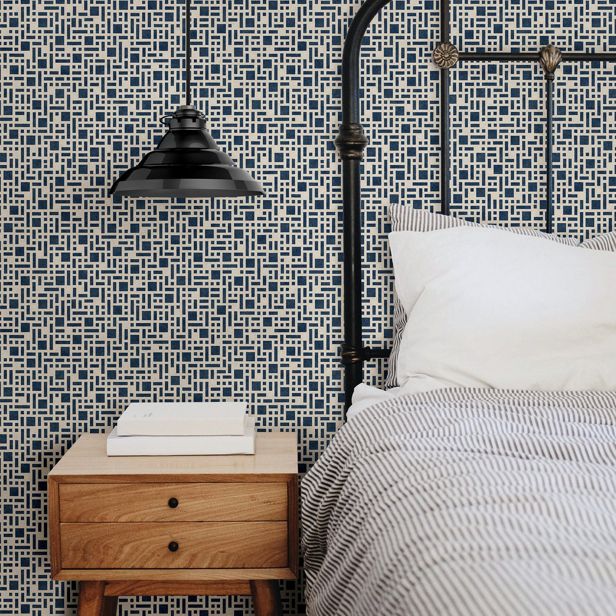 Bento Indigo Geometric Wallpaper with Modern Non Woven Pattern - A-Street Prints 2764-24339