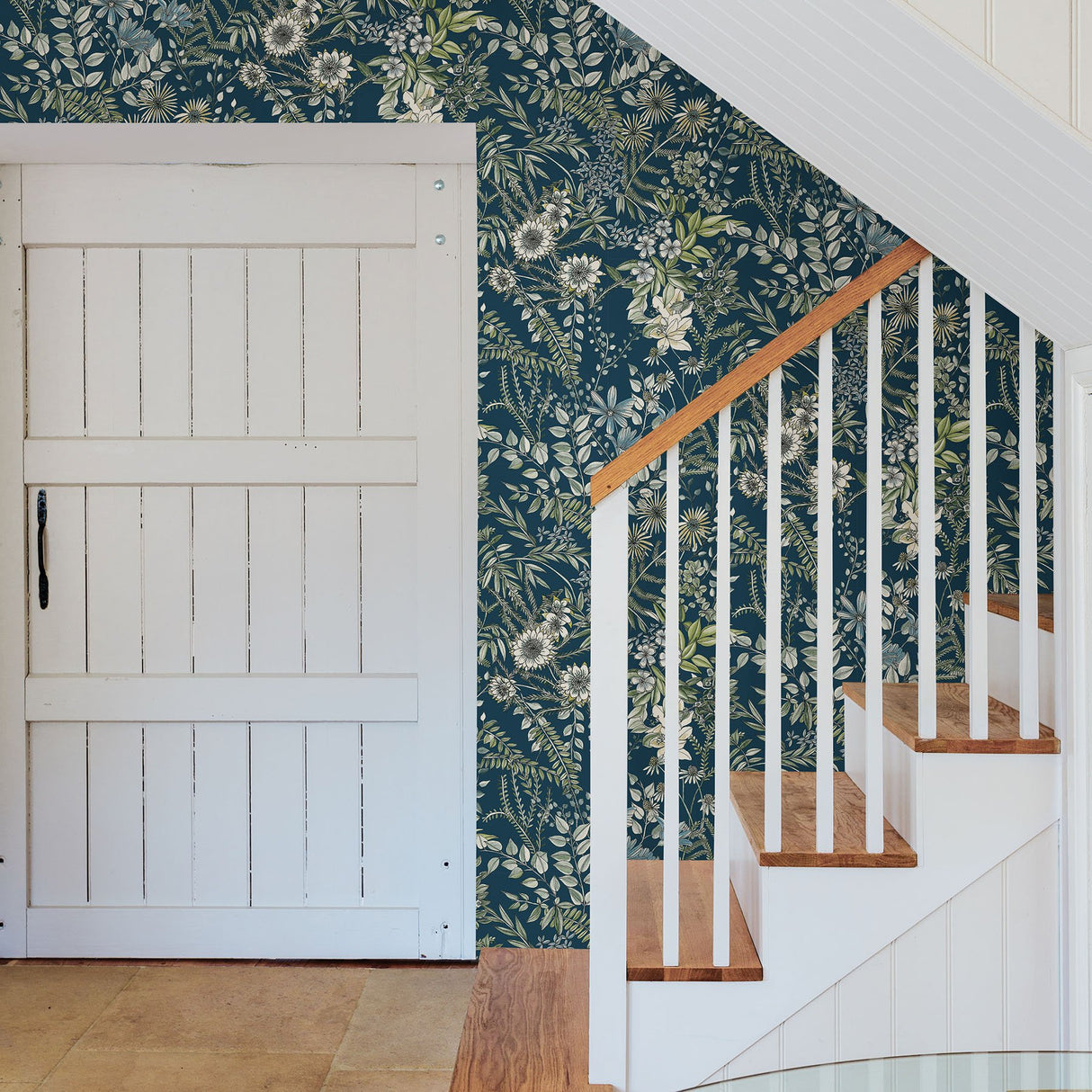 Full Bloom Navy Floral Wallpaper with Botanical Watercolor Motif - A-Street Prints 2821-12902