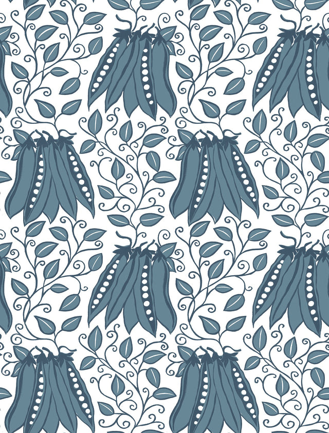 Peas in a Pod Teal Garden Wallpaper with Scandinavian Botanical Fruit Motif - A-Street Prints 2821-25118