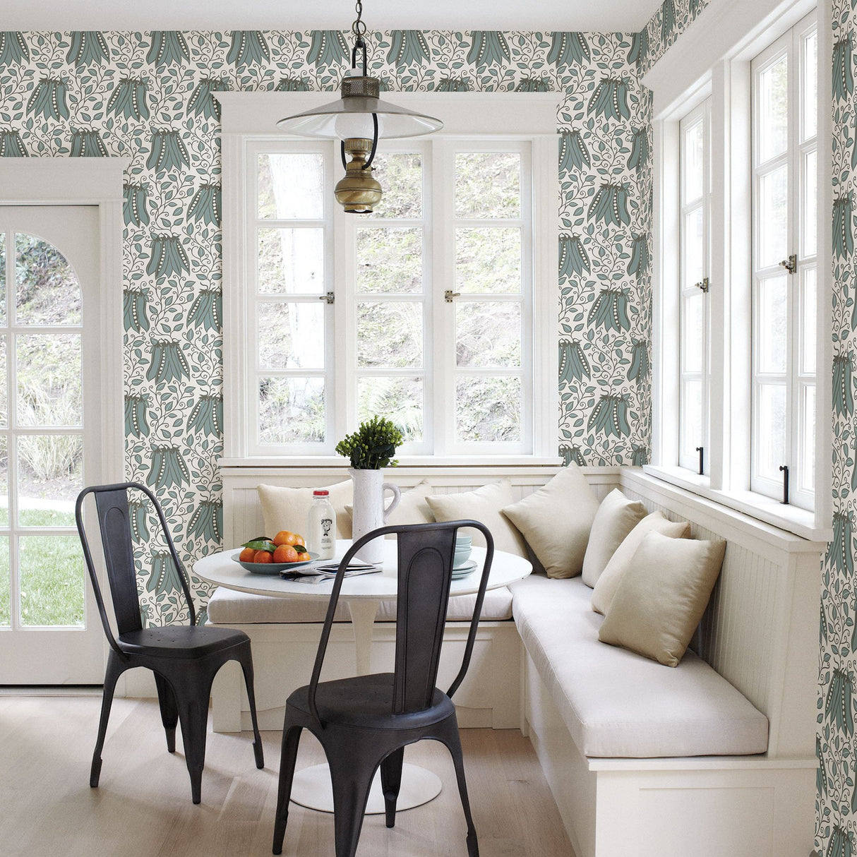 Peas in a Pod Turquoise Garden Wallpaper with Botanical Fruit Motif, Scandinavian Style - A-Street Prints 2821-25121
