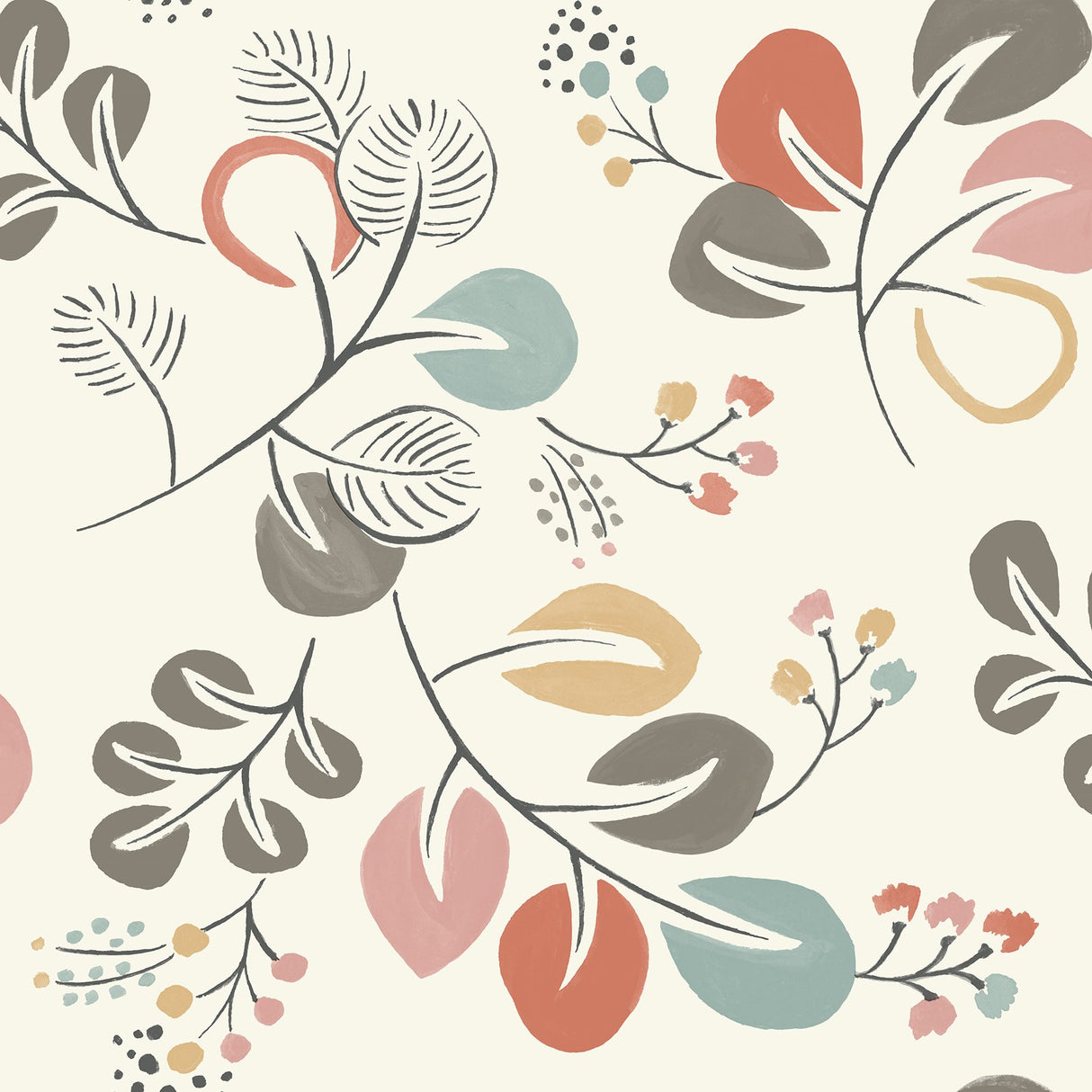 Jona Multicolor Trail Wallpaper with Scandinavian Leaves Pattern - A-Street Prints 2821-25122