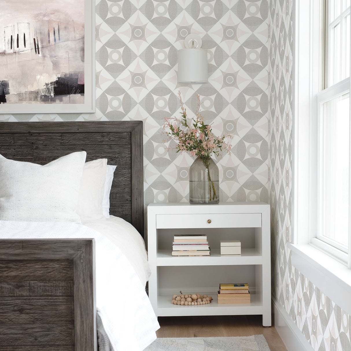Ellis Light Brown Geometric Wallpaper with Scandinavian Overlapping Circle Motif - A-Street Prints 2821-25133