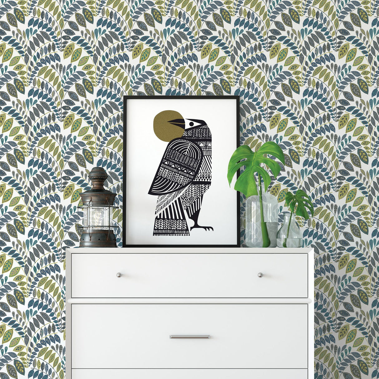 Fiddlehead Green Botanical Wallpaper with Scandinavian Leaves Motif - A-Street Prints 2821-25142