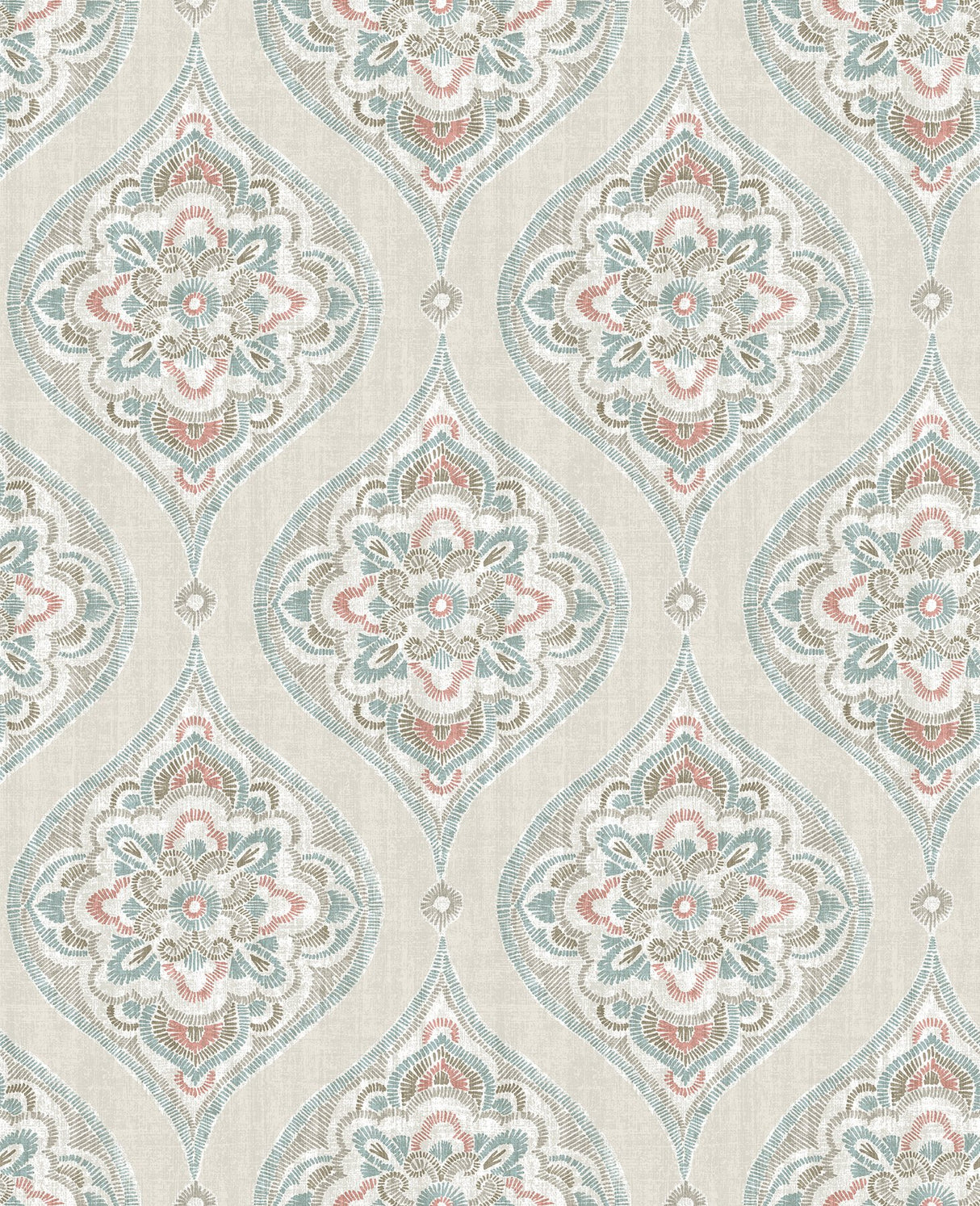 Adele Teal Damask Wallpaper with Scandinavian Ogee Pattern - A-Street Prints 2821-25150