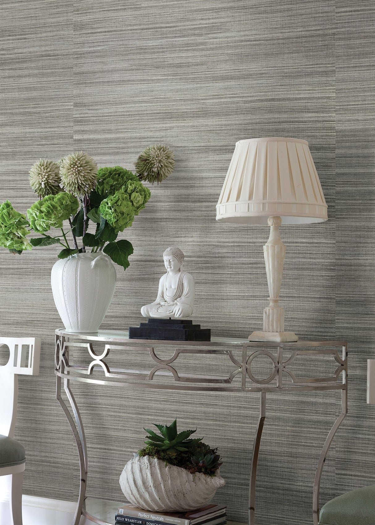 Nathan Silver Grasscloth Wallpaper with Textured Woven Natural Fiber Pattern - A?Street Prints 2829-80010