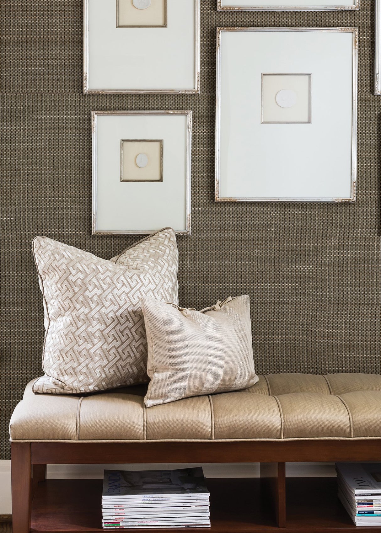 Nanking Brown Grasscloth Wallpaper with Traditional Texture Pattern - A-Street Prints 2829-80083