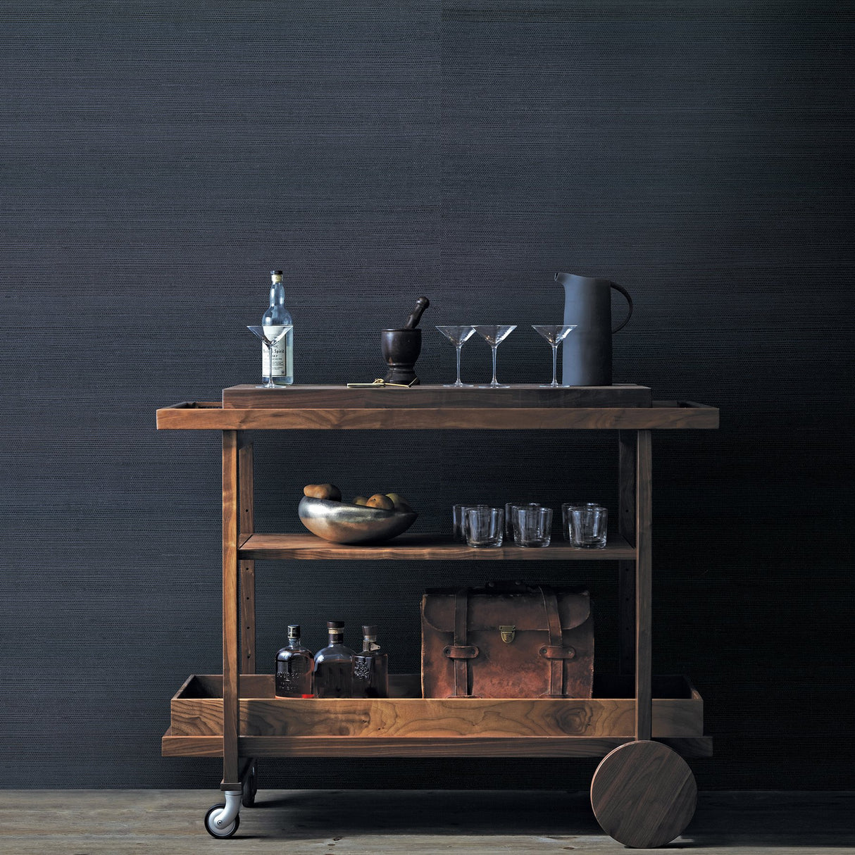 Peninnsula Navy Sisal Grasscloth Wallpaper with Textured Pattern - A-Street Prints 2829-80088